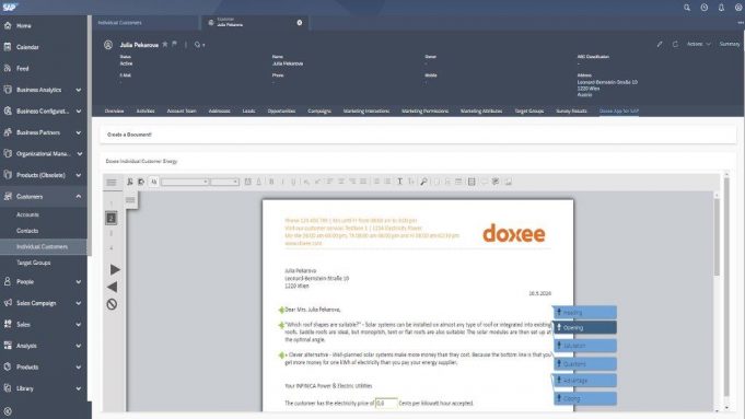 SAP-Plug-in personalisiert Service und Marketing Doxee App für SAP Sales & Service Cloud